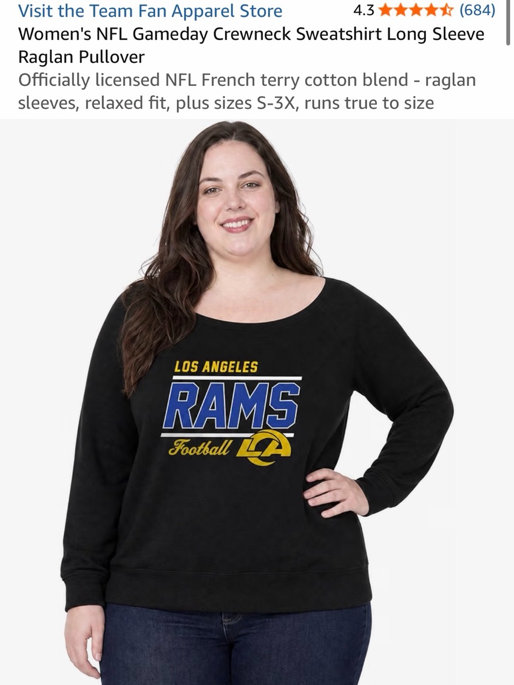 Team Apparel Los Angeles Rams Black Crewneck Sweatshirt- LIKE NEW